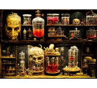 DePhoto 7x5FT Horror Lab Halloween Backdrop Frankenstein Ghost Skeletons Magic Witches Apothecary Authentic Lab Specimen for Halloween Party Birthday Baby Shower Party Supplies Decorations Backdrop