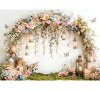DePhoto 7x5FT Spring Colorful Scenic Flowers Wall Backdrop Floral Arch Candle Photography Background Butterfly Fairy Tale Wedding Decoration Kids Birthday Party Background Photoshot