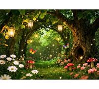 DePhoto 7x5FT Spring Enchanted Forest Backdrop Fairy Tale Garden Tree Hole Background for Spring Fairy Baby Shower Birthday Party Decoration Vinyl Photo Booth Props