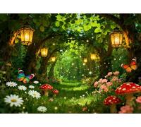 DePhoto 7x5FT Spring Enchanted Forest Backdrop Fairy Tale Wonderland Garden Background for Spring Fairy Themed Party Decoration Vinyl Photo Booth Props