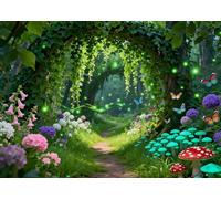 DePhoto 7x5FT Spring Enchanted Forest Backdrop Wonderland Garden Butterfly Firefly Background for Spring Fairy Birthday Party Decoration Vinyl