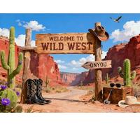 DePhoto 7x5FT Wild West Desert Backdrop Western Cowboys Arizona Grand Canyon Desert Cactus Cowboy Hat Background for Western Party Decorations Photo Props Vinyl
