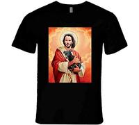 depi Men's Keanu Reeves Jesus Hugs Puppy Mens Women T Shirt 100% Cotton Black L