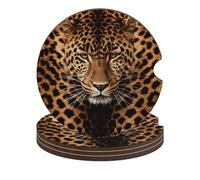 Depict A Leopard 4PCS Car Coasters Absorbent Drink Coasters with A Finger Universal Wood Coffee Coaster for Cup Holders Non-Slip Car Cup Holder Coaster Cute Drink Mat Car Accessories for Women Men
