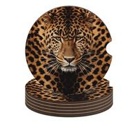 Depict A Leopard 6PCS Car Coasters Absorbent Drink Coasters with A Finger Universal Wood Coffee Coaster for Cup Holders Non-Slip Car Cup Holder Coaster Cute Drink Mat Car Accessories for Women Men