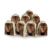Depict A Leopard Bunches Pocket Cotton And Hemp with Drawstring 8 Pieces Reusable Gift Bags Jewelry Pouch for Wedding DIY Craft Party (4.9 X 6.7 Inch)