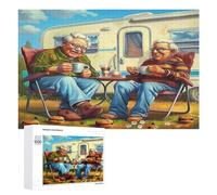 Depicts A Happy Elderly Couple Sitting 1000Pc Jigsaw Puzzles Adults KidsJigsaws Family Road Trip Activity Vibrant Whimsical Design Great Gift Travelers 1000 PCS