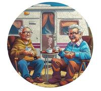 Depicts A Happy Elderly Couple Sitting 195 Piece Circular Jigsaw Puzzle Animal Shape All Ages Educational Puzzle Stress Relief Home Decor Gift Idea Educational Challenging 195 PCS