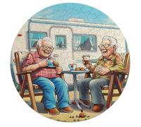 Depicts A Happy Elderly Couple Sitting 195 Piece Round Puzzle Animal Shape Relaxing Activity Stress Relief Puzzle for Families Home Decor Creative Challenge Educational 195 PCS