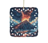 Depicts A Volcano Christmas Ornaments Xmas Ceramic Hanging Square Pendant Double-Sided Printing Xmas Tree Ornament for Holiday Keepsake Gifts 3 Inch