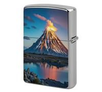 Depicts A Volcano Metal Lighter Case Cover Lighter Sleeve