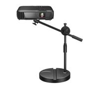 Depisuta Desktop Projector Stand 360° Rotatable, Plastic Portable Tabletop Mount Base with Phone Holder, 1/4 Inch Mounting Screw, Ball Head, 19cm Round Base, Universal for Home