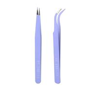 Depisuta Durable Stainless Steel Tweezers Set for Manicure Picking and Nail Decoration, 2Pcs Anti Static Straight Curved Tweezers for Professional Nail Salon (Purple)