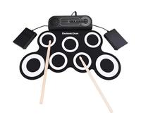 Depisuta Electric Drum Set, 7 Pads Practice Drums with Headphone Jack, Bulit in Speakers, Rechargable Portable Roll Up Drum Pad with Drumsticks and Foot Pedal for Kids Adults (Black and White)