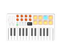 Depisuta MIDI Keyboard Controller, 25 Key Bluetooth USB Beat Maker Machine with Velocity Sensitive Pads, Wireless Receivers, Arpeggiator and Chord Modes for Music Production (White)
