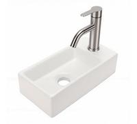 Depisuta Small Bathroom Sink, 14.5" X 7" Rectangular Ceramic Wall Hung Vessls Sink with Faucet Compact Above Counter Mini Corners Wash Hand Basin for Tiny (360x180x90mm with Hot Cold Faucet Drainer