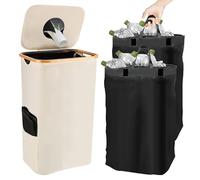 Deposit Bottle Collector Bins with Lid,105L Kitchen Bottle Storage Bin with 2 Carrying Bags,Recycling Bin for Kitchen Home,Deposit Container Storage Empty Bottle Collector for Kitchen (Beige)