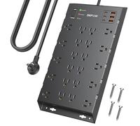 DEPOW Surge Protector Power Strip, 6.5FT Long Flat Plug Extension Cord with 22 AC Outlets (1875W/15A), 6USBs (3 USB-C Ports), 2100J Surge Protection, Wall Mountable for Gaming, Office, Home, Black