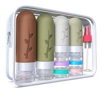 DEPOZA Travel Bottles Kit (16 Pack) - TSA Approved, Leak Proof Silicone Squeezable Containers for Toiletries. Complete Set with Jars, Sprayers & Bag (Earthy brown)