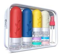 DEPOZA Travel Bottles Kit (16 Pack) - TSA Approved, Leak Proof Silicone Squeezable Containers for Toiletries. Complete Set with Jars, Sprayers & Bag (Fluorescent)