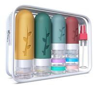 DEPOZA Travel Bottles Kit (16 Pack) - TSA Approved, Leak Proof Silicone Squeezable Containers for Toiletries. Complete Set with Jars, Sprayers & Bag (Wine Red)
