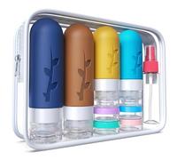 DEPOZA Travel Bottles Kit (16 Pack) - TSA Approved, Leak Proof Silicone Squeezable Containers for Toiletries. Complete Set with Jars, Sprayers & Bag (Dark blue)
