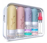 DEPOZA Travel Bottles Kit (16 Pack) - TSA Approved, Leak Proof Silicone Squeezable Containers for Toiletries. Complete Set with Jars, Sprayers & Bag (Light Purple)