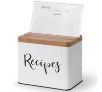 Deppon Recipe Box with Cards and Dividers, White Metal Vintage Farmhouse Design Recipe Organization Box, 4 x 6 Recipe Card Box Set with Grooved lid