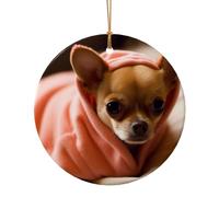 Depressed Chihuahua Christmas Tree Ceramic Ornaments Pendants, 9cm Round Xmas Ornaments for Novel 1 Piece