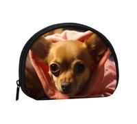Depressed Chihuahua Coin Purse, Mini Wallet for Women Men Gifts Change Bag with Zipper Shell Shaped Small Coin Bag Travel Organizer Change Storage Pouch for Cash, Cards, Keys, Lipstick