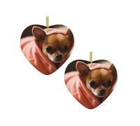 Depressed Chihuahua -Print Christmas Heart Ornament Gold Lanyard, Customizable Acrylic Pendant For Tree Decor, Wedding Favors Party Supplies.