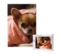 Depressed Chihuahua Printed Jigsaw Puzzle with Storage Box, Wooden Puzzle for Adults and Kids, 1000 Pieces Family Fun Decorative Game