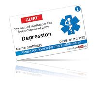 Depression Medical I.C.E. Card - PVC - Waterproof - Fully Printed - No Pen Required