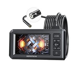 DEPSTECH Dual Lens Industrial Endoscope, 1080P Digital Borescope Inspection Camera, 7.9mm IP67 Waterproof Sewer Camera with 4.3" IPS Screen, 7 LED Lights, 16.5FT Semi-Rigid Cable, 32GB Card-Black