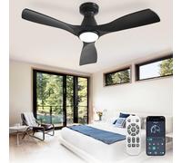 Depuley 42-Inch Ceiling Fans with Lights: Black 3 Blade Flush Mount Low Profile Ceiling Fan for Bedroom - Dimmable Outdoor Quiet DC Motor Fan with Remote APP Control Timer