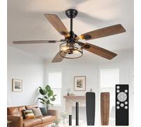 Depuley 52-Inch Ceiling Fans with Lights: Caged Ceiling Fans Dual Finish 5 Blades - Rustic Ceiling Fan with Remote Control for Industrial Living Room Outdoor Patio (E27 Bulb Included)