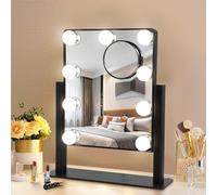 Depuley Black Vanity Mirror with Lights,LED Makeup Mirror for Dressing Table, Light Up Mirrors with Bulbs 3 Colour Dimmable, Tabletop Mirror and Lights 360° Rotation, Detachable 10X Magnifier