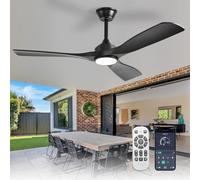Depuley Ceiling Fan with Light Modern: 52 Inch Outdoor Fan with Remote App Control for Patio Porch - Black Ceiling Fan for Indoor - 3 Blade Fan Reversible Timer Quiet