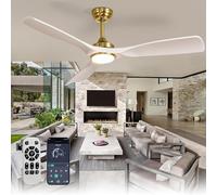 Depuley Ceiling Fan with Light Modern: 52 Inch Outdoor Fan with Remote App Control for Patio Porch - White Gold Ceiling Fan for Indoor - 3 Blade Fan Reversible Timer Quiet