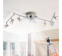 Depuley Ceiling Fan with Track Lighting: Chrome 6-Light Track Light with Kit Fixture with Fan for Bedroom - 4W LED Spot Light and Fan Combo with Remote Control Reverse Quiet DC Motor Timer