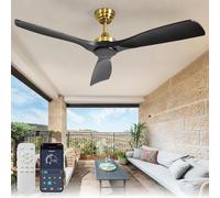 Depuley Ceiling Fan Without Light: 52 Inch Outdoor Fan with Remote App Control for Patio Porch - Black Gold Ceiling Fan no Light for Indoor - 3 Blade Fan Reversible 6 Speed Quiet