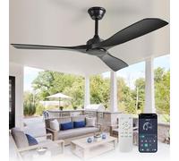 Depuley Ceiling Fan Without Light: 52 Inch Outdoor Fan with Remote App Control for Patio Porch - Black Ceiling Fan no Light for Indoor - 3 Blade Fan Reversible 6 Speed Quiet