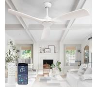 Depuley Ceiling Fan Without Light: 52 Inch Outdoor Fan with Remote App Control for Patio Porch - White Ceiling Fan no Light for Indoor - 3 Blade Fan Reversible 6 Speed Quiet