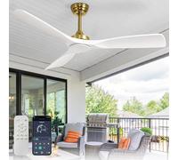 Depuley Ceiling Fan Without Light: 52 Inch Outdoor Fan with Remote App Control for Patio Porch - White Gold Ceiling Fan no Light for Indoor - 3 Blade Fan Reversible 6 Speed Quiet