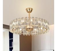 Depuley Crystal Caged Ceiling Fan: 17.7" Bladeless Fandelier with Light and Remote - Gold Chandelier Fan Light for Bedroon Living Dining Room - Quiet Reversible DC Motor 6-Speed Timmer
