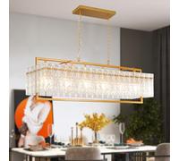 Depuley Crystal Chandeliers for Dining Room: 6-Light Gold Modern Rectangle Water Ripple Glass Chandelier for Kitchen Island - 43 Inch Rectangular Contemporary Pendant Light Fixture for Bar Over Table