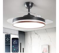 Depuley Fandelier Ceiling Fan with Light: 42" Retractable Ceiling Fans with Lights and Remote & APP Control 6 Speeds - Dimmable LED Chandelier Invisible Fan Reversible for Living Room Black + Walnut