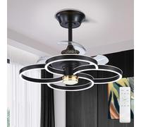 Depuley Fandelier Ceiling Fan with Light: Modern Flower Ceiling Fan Lights with Remote - Black Retractable Fan Light Ceiling for Bedroom, Living Room - Silent DC Motor, 3 Color Change, 25.6"