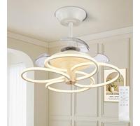 Depuley Fandelier Ceiling Fan with Light: Modern Flower Ceiling Fan Lights with Remote - Retractable Fan Light Ceiling for Bedroom, Living Room - Silent DC Motor, 3 Color Change, White 24.4"