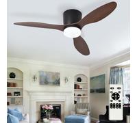 Depuley Flush Mount Ceiling Fan: 42-Inch Black Ceiling Fans with Lights for Indoor Outdoor - Low Profile Ceiling Fans with Remote Control 24W 3CCT Dimmable 3 Reversible Walnut Blades 6 Speeds